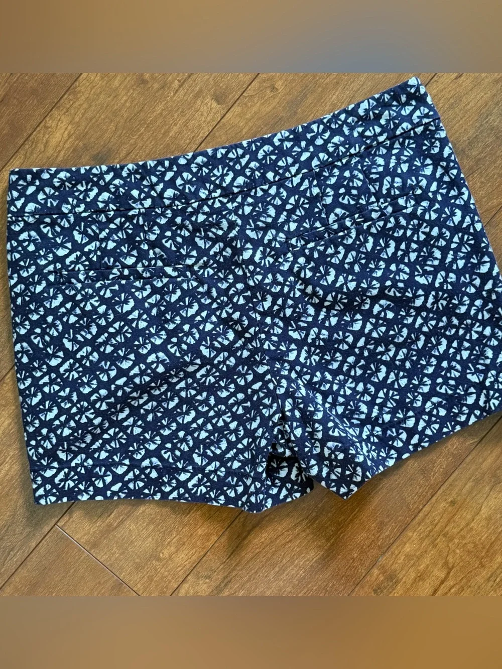 Kenar Navy Blue & White Geometric Ikat Chino Shorts - Size 2